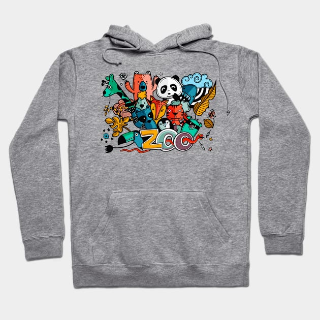 Zoo Doodle Animals Illustration Hoodie by Mako Design 